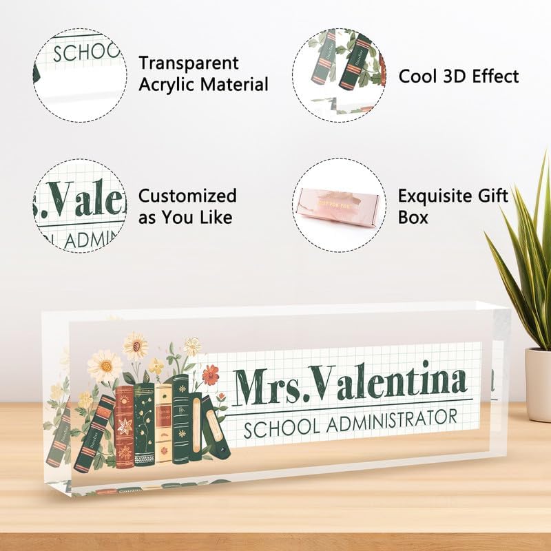 Desk Name Plate Personalized Name Plate for Desk, Office Desk Decor, 3D Style Personalized Plaque Name Plates for Desks Custom Appreciation Gifts for Boss Lady Employee Coworkers (Office Bookshelf) - Image 3