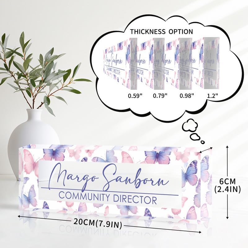 Personalized Office Desk Name Plate Acrylic Glass Block (Watercolor Butterfly) - Image 4