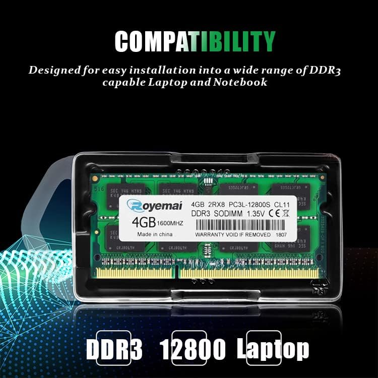 4GB DDR3 / DDR3L 1600MHz SODIMM RAM, Royemai PC3L-12800 2Rx8 1.35V 1.5V CL11 204-pin Notebook Laptop RAM Memory Module - Image 6