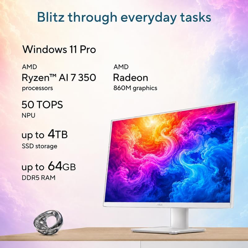 ASUS 27" FHD Touchscreen All-in-One PC, AMD Ryzen AI 7 350 (up to 5.0GHz), 32 GB DDR5, 1 TB SSD, Radeon 860M, IPS Anti-Glare Display, Wi-Fi 6, BT 5.4, Copilot Key, Keyboard & Mouse, Windows 11 Pro - Image 4