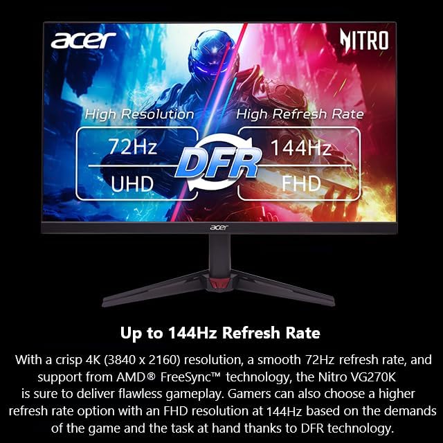 Acer Nitro 27in 4K 3840x2160 IPS 72Hz DFR 144Hz Gaming Monitor VG270K L1 - Image 4